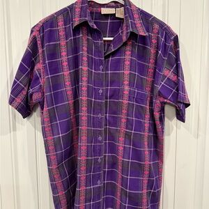 Vivid Purple and Pink Plaid Ivy Club Classics women’s button down shirt.